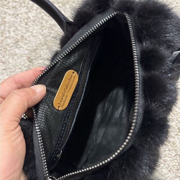Black Real Mink Fur Handmade Boston Bag/Crossbody, with Free Fox Fur Ball Charm - Picture 16 of 16